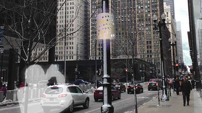 High tech lamp tracks people and polution